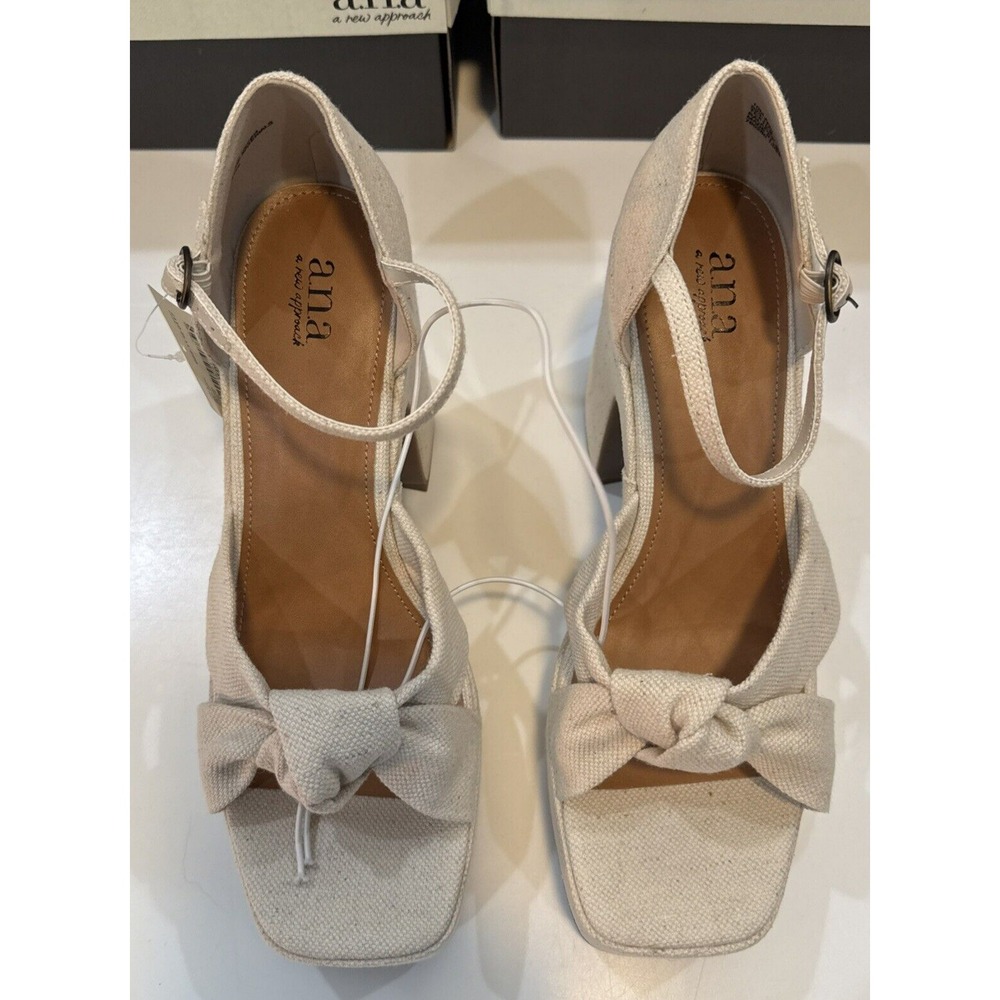 A.N.A. Holland Heels Women Size 10 Natural Brand New Platform Block Heel Knot
